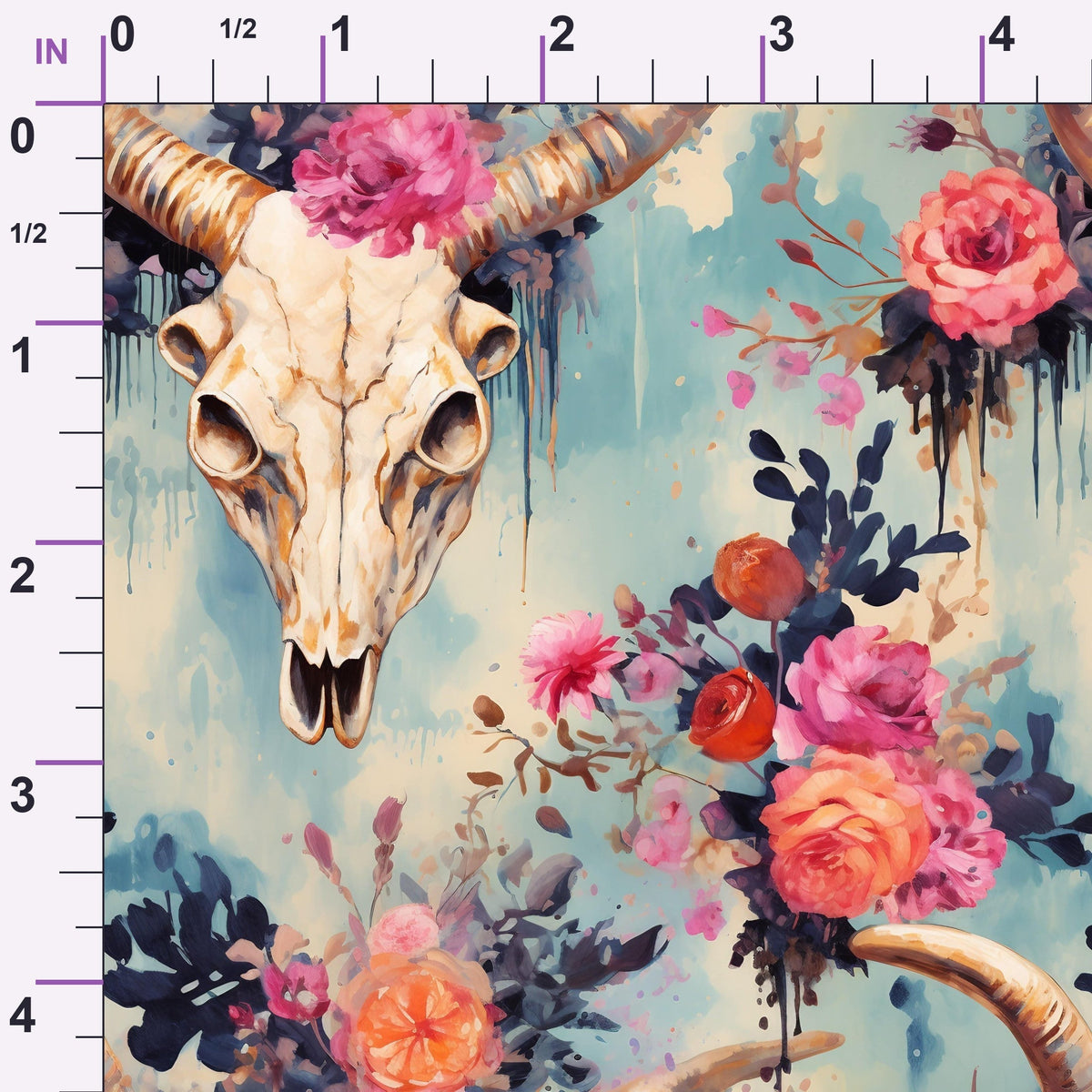 Floral Longhorn Pattern 6 Minky Fabric