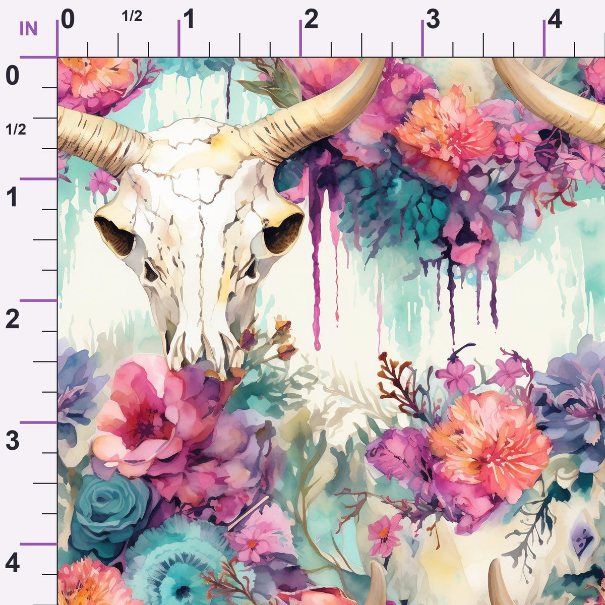 Floral Longhorn Pattern 7 Minky Fabric