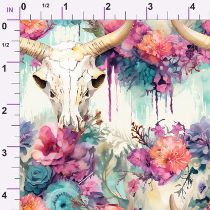 Floral Longhorn Pattern 7 Minky Fabric