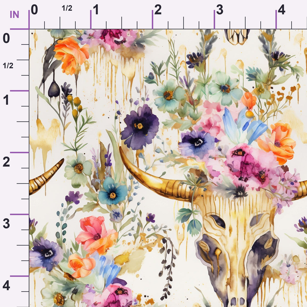 Floral Longhorn Pattern 8 Minky Fabric