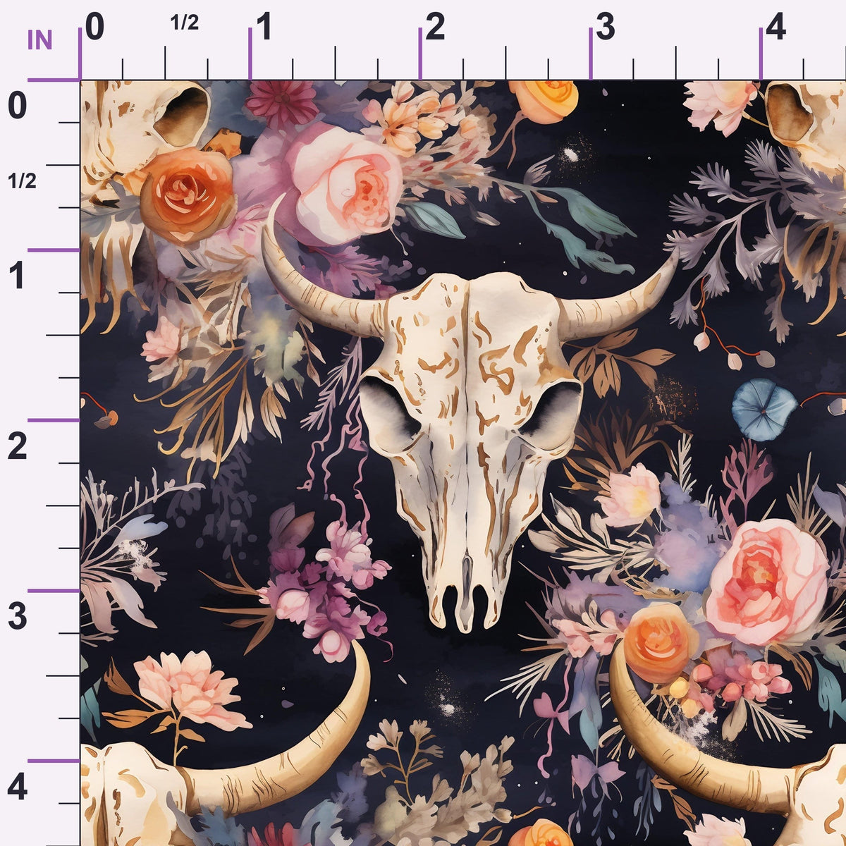 Floral Longhorn Pattern 9 Minky Fabric