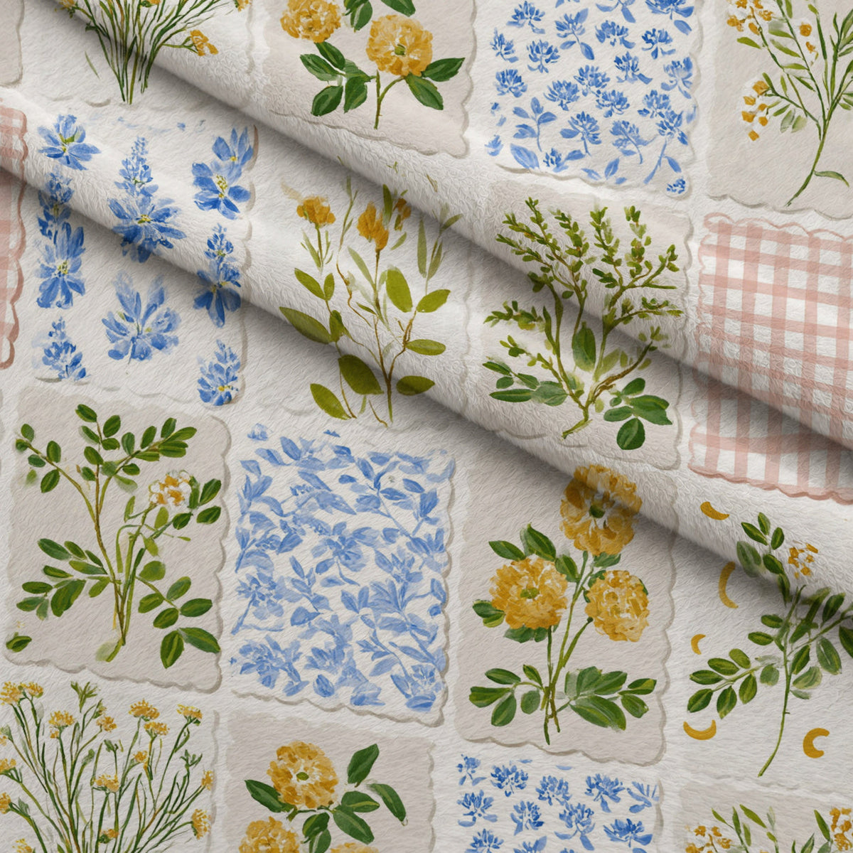 Garden Stamp Patchwork Pattern 1 Minky Fabric