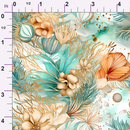 Gilded Coastal Blooms Pattern 15 Minky Fabric