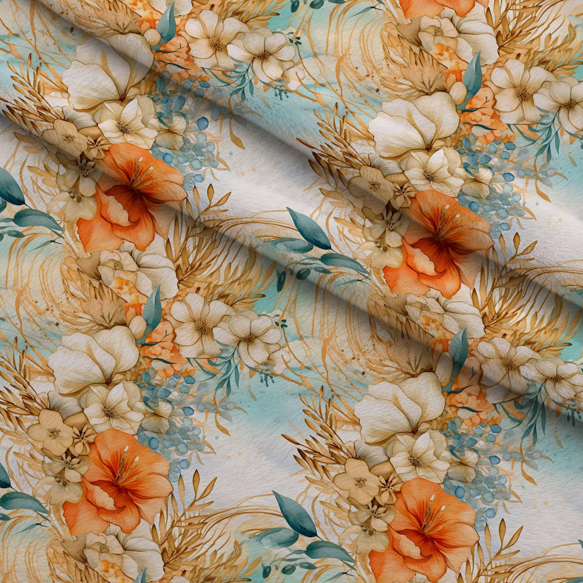 Gilded Coastal Blooms Pattern 18 Minky Fabric