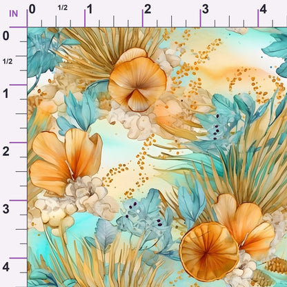 Gilded Coastal Blooms Pattern 2 Minky Fabric