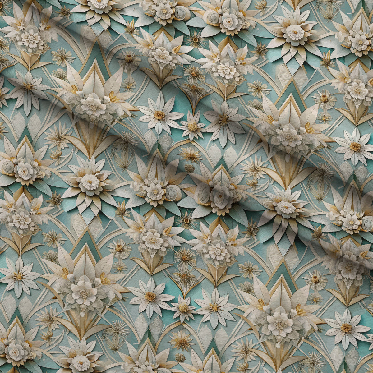 Gilded Jade Blooms Pattern 3 Minky Fabric