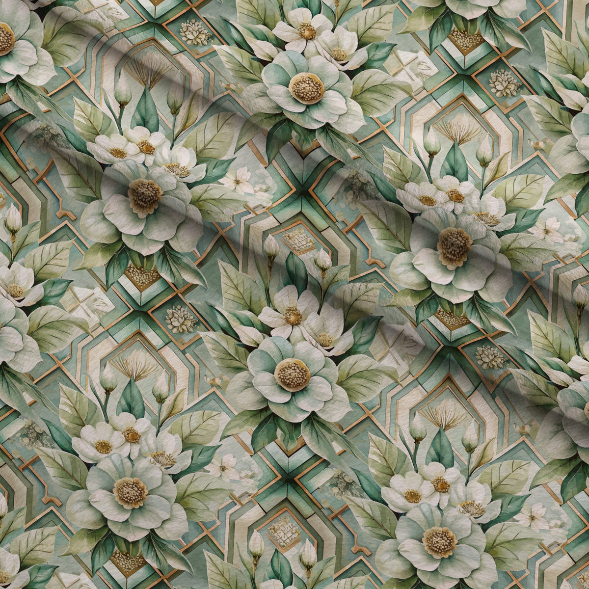 Gilded Jade Blooms Pattern 41 Minky Fabric