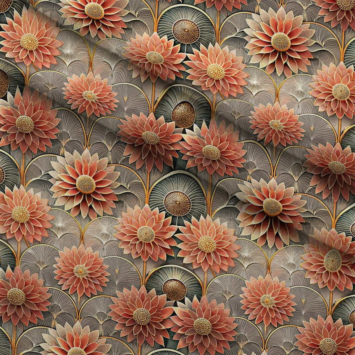 Gilded Jade Blooms Pattern 6 Minky Fabric