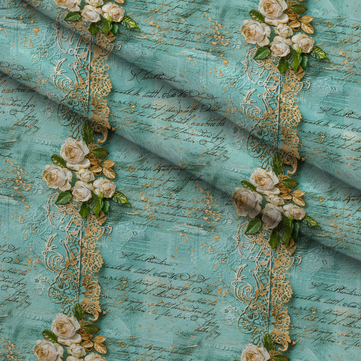 Gilded Lace Script Pattern 1 Minky Fabric