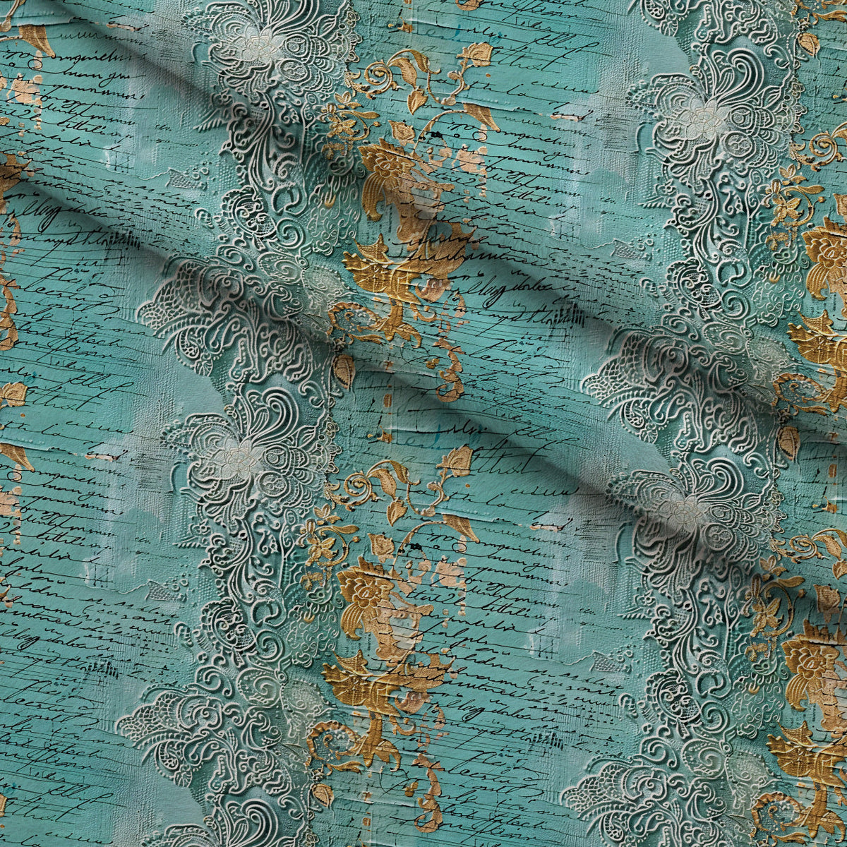 Gilded Lace Script Pattern 12 Minky Fabric