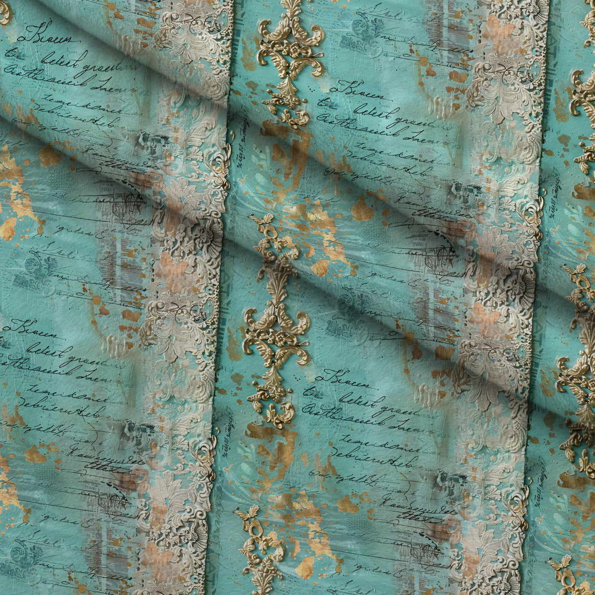 Gilded Lace Script Pattern 19 Minky Fabric