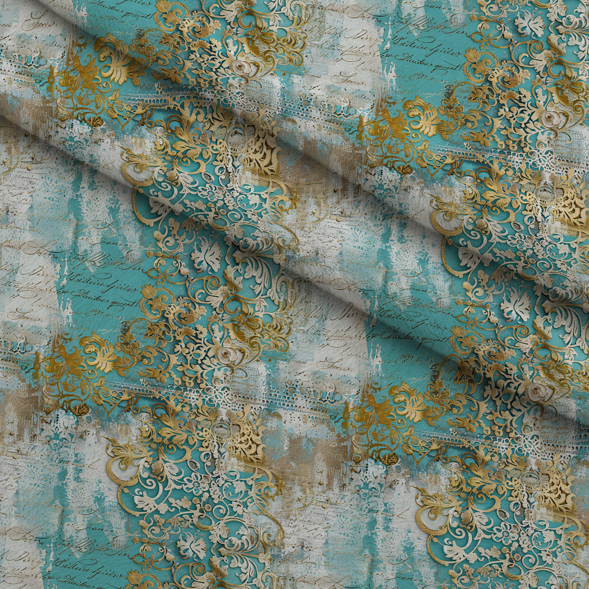 Gilded Lace Script Pattern 20 Minky Fabric