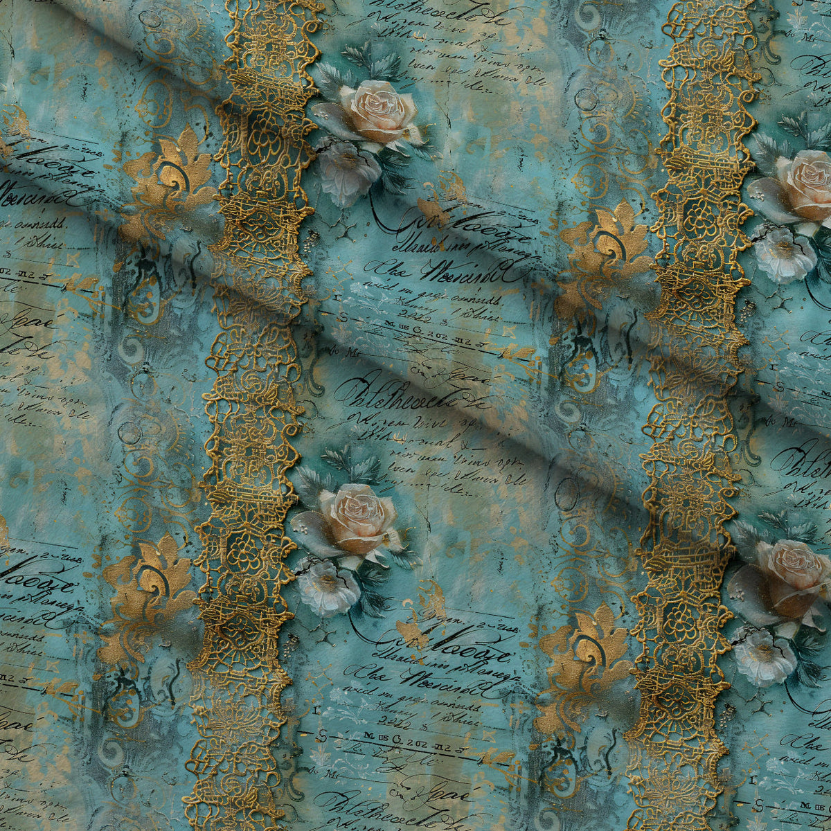 Gilded Lace Script Pattern 3 Minky Fabric