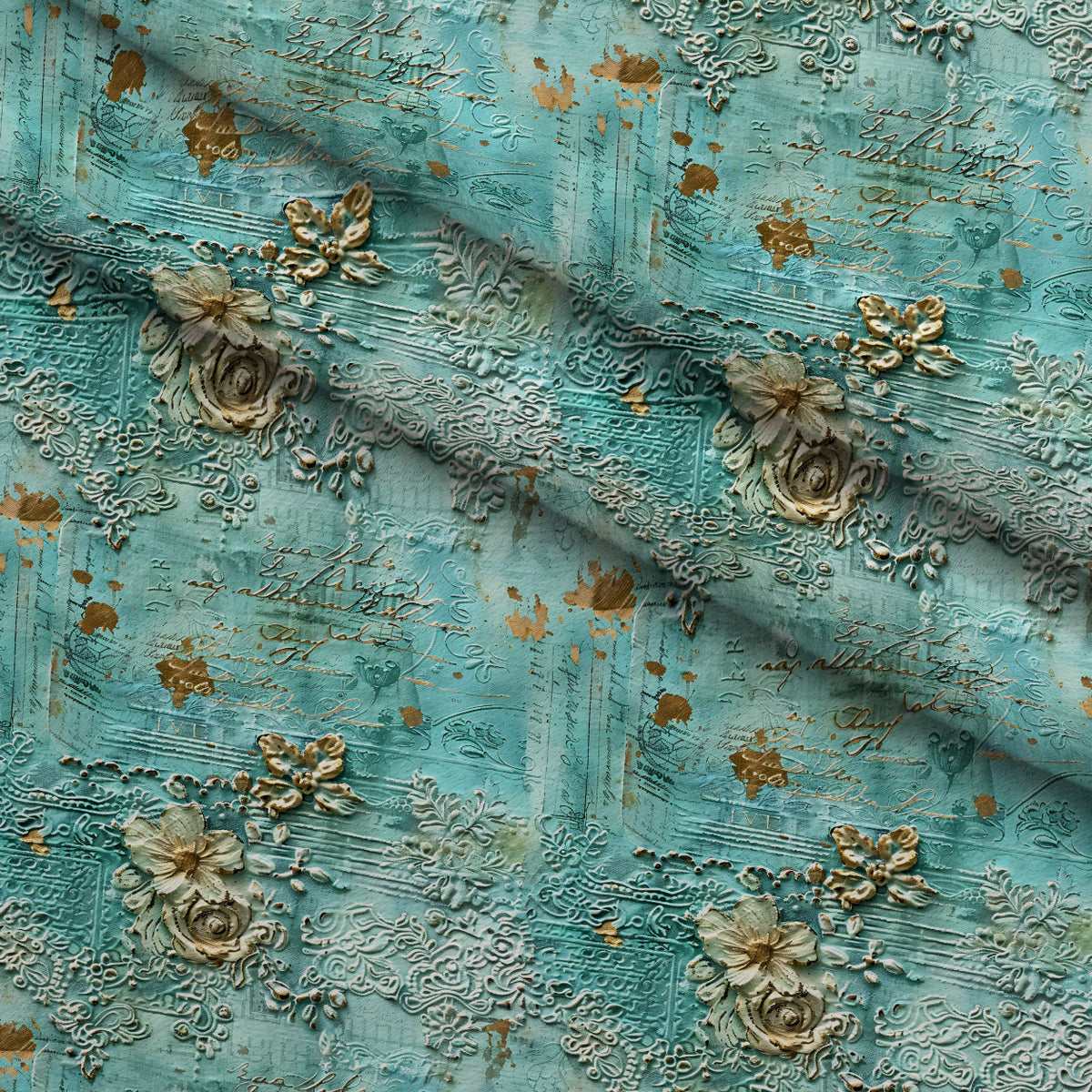 Gilded Lace Script Pattern 4 Minky Fabric