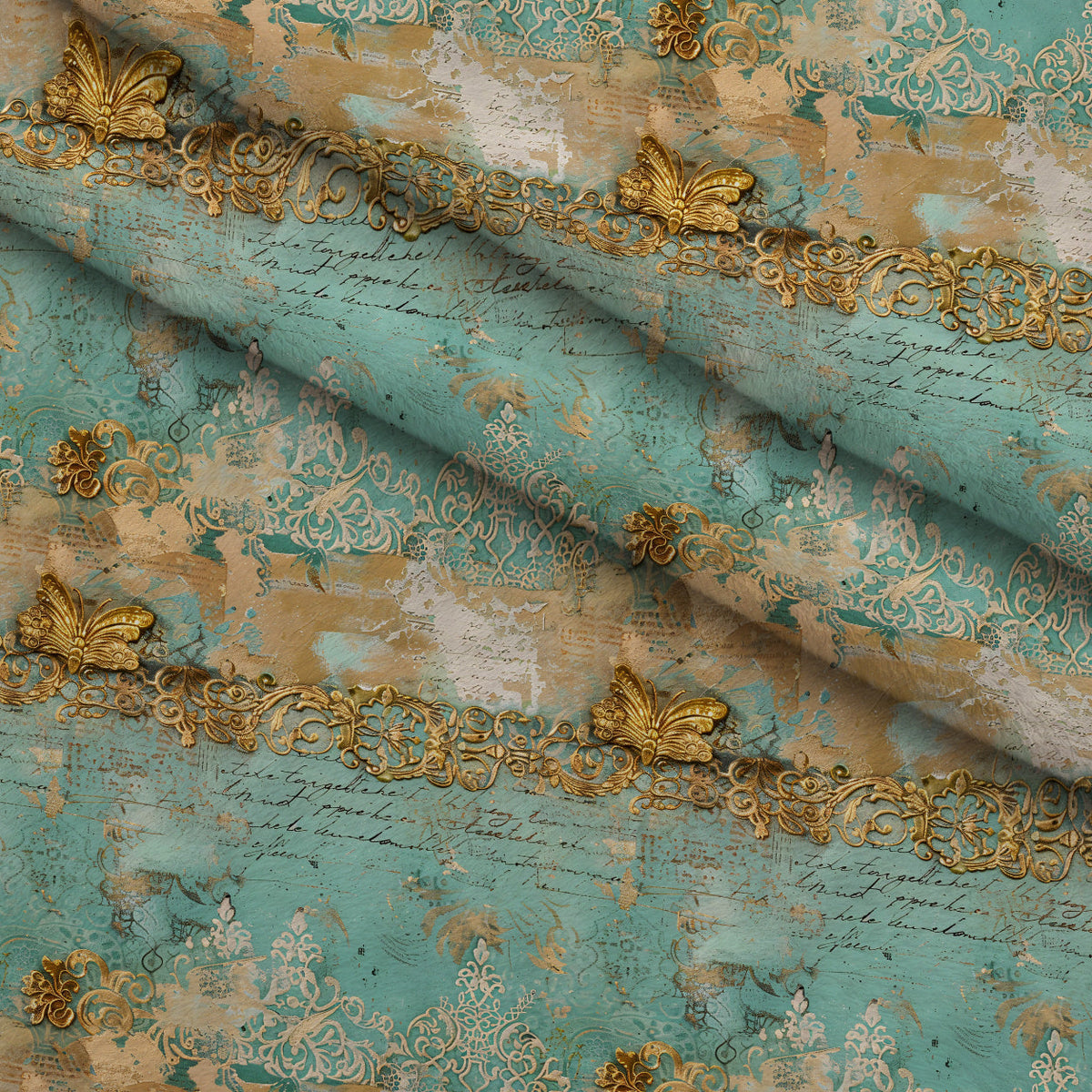 Gilded Lace Script Pattern 6 Minky Fabric