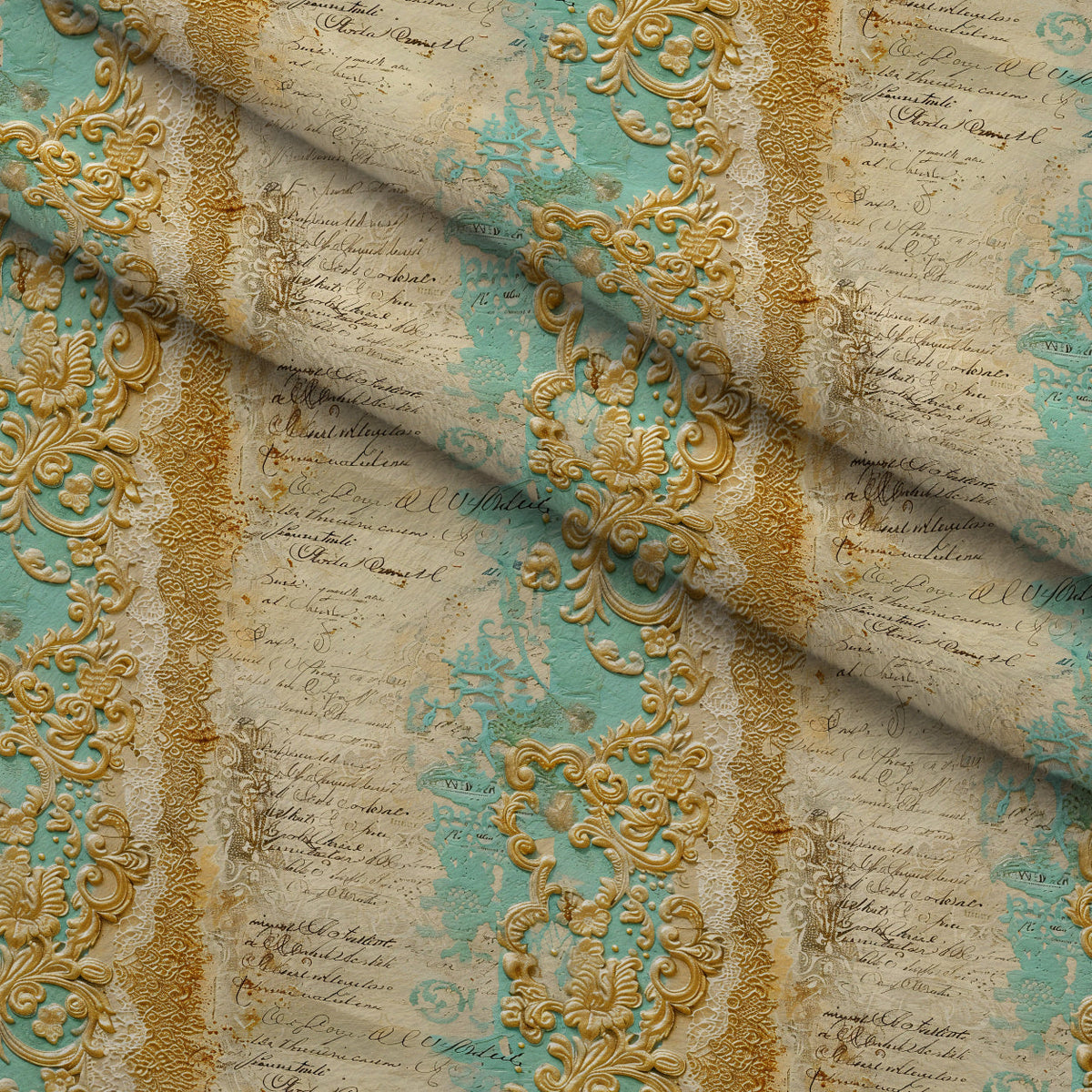 Gilded Lace Script Pattern 7 Minky Fabric