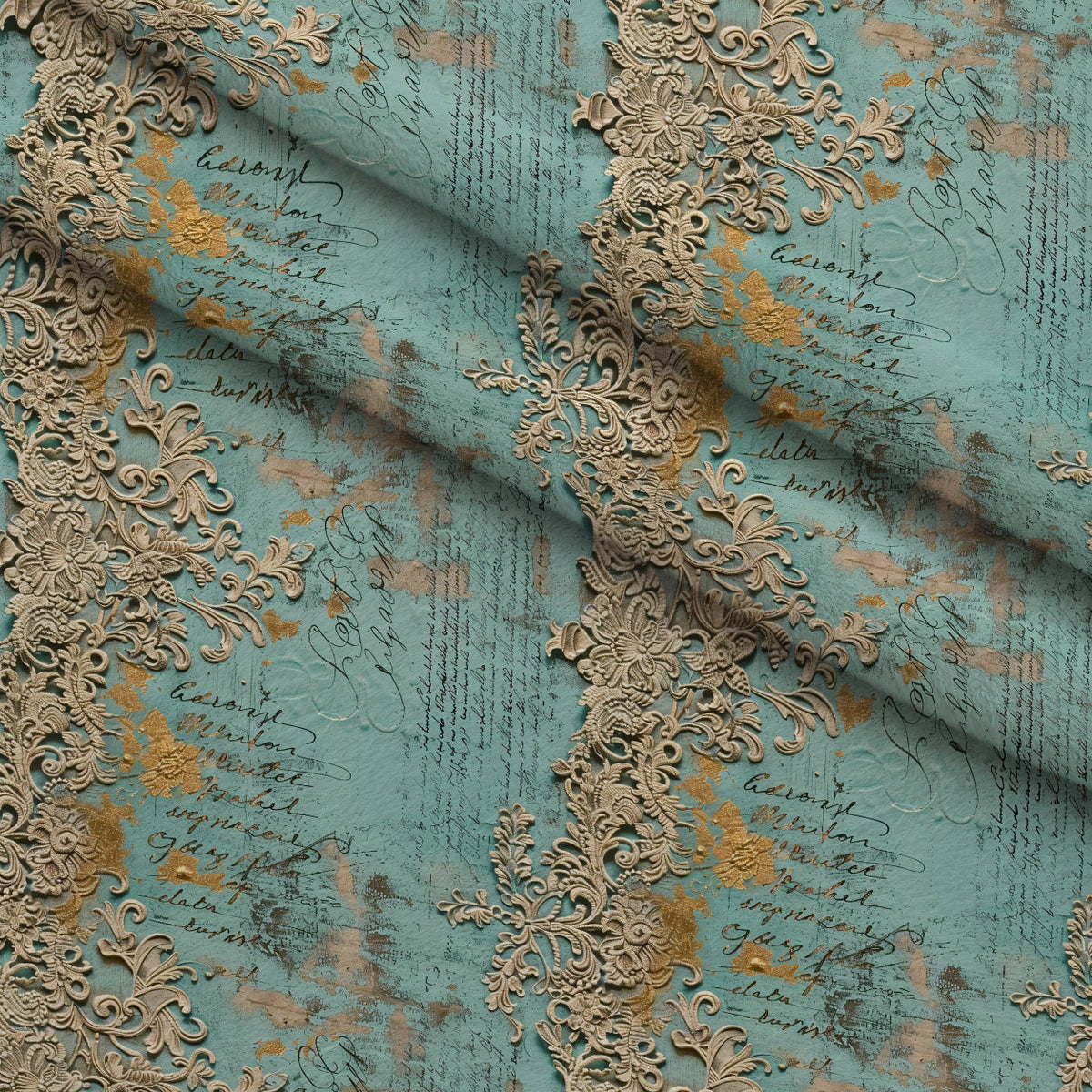Gilded Lace Script Pattern 8 Minky Fabric