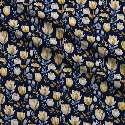 Gilded Midnight Tulips Pattern 1 Minky Fabric