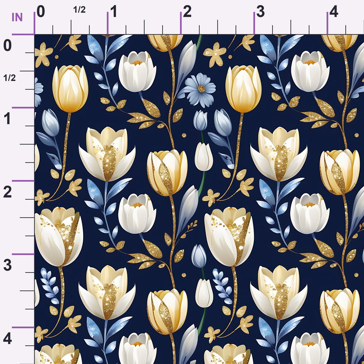 Gilded Midnight Tulips Pattern 1 Minky Fabric