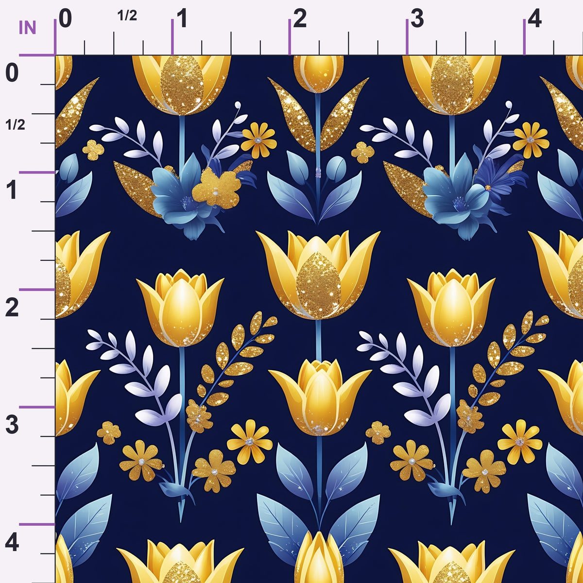 Gilded Midnight Tulips Pattern 10 Minky Fabric