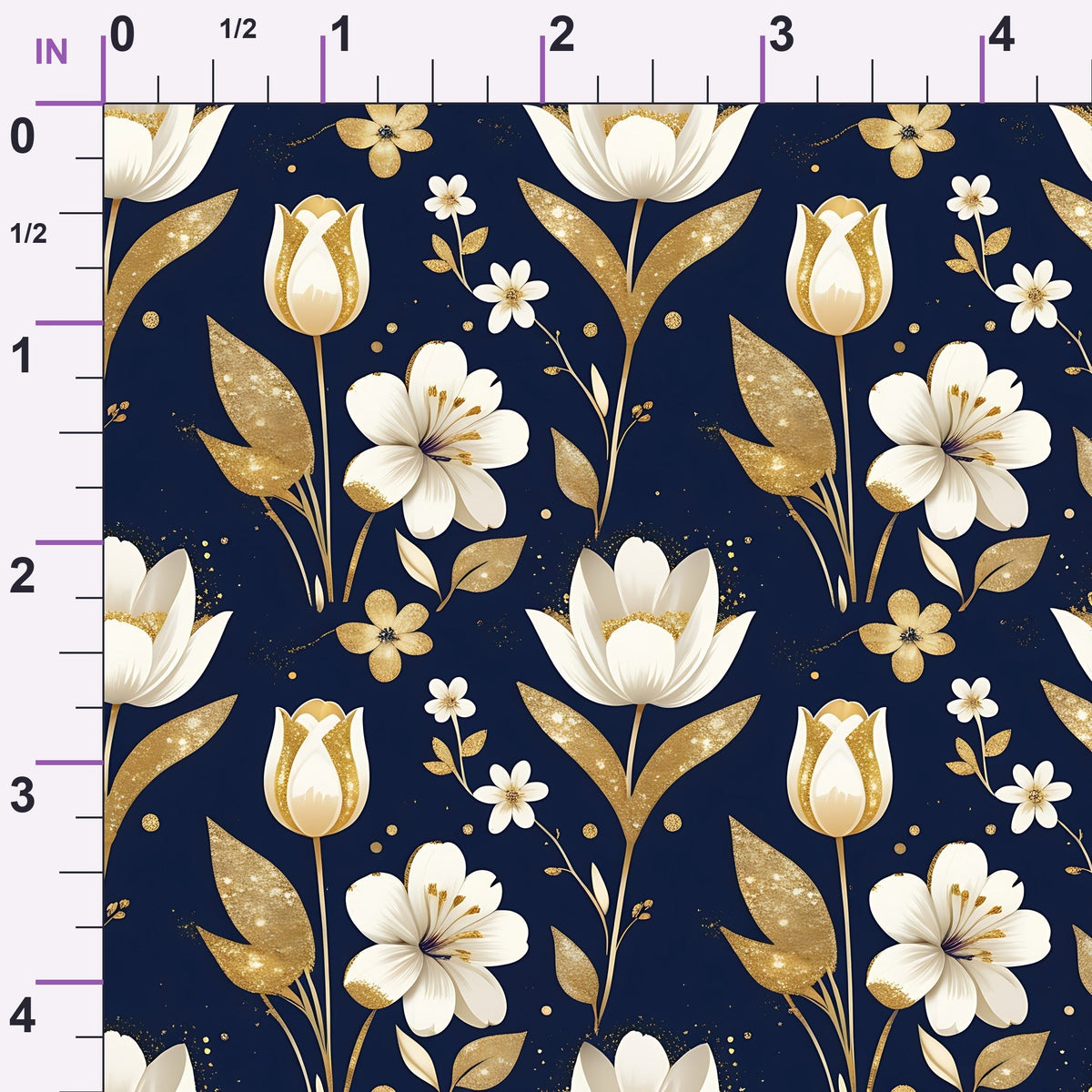 Gilded Midnight Tulips Pattern 11 Minky Fabric