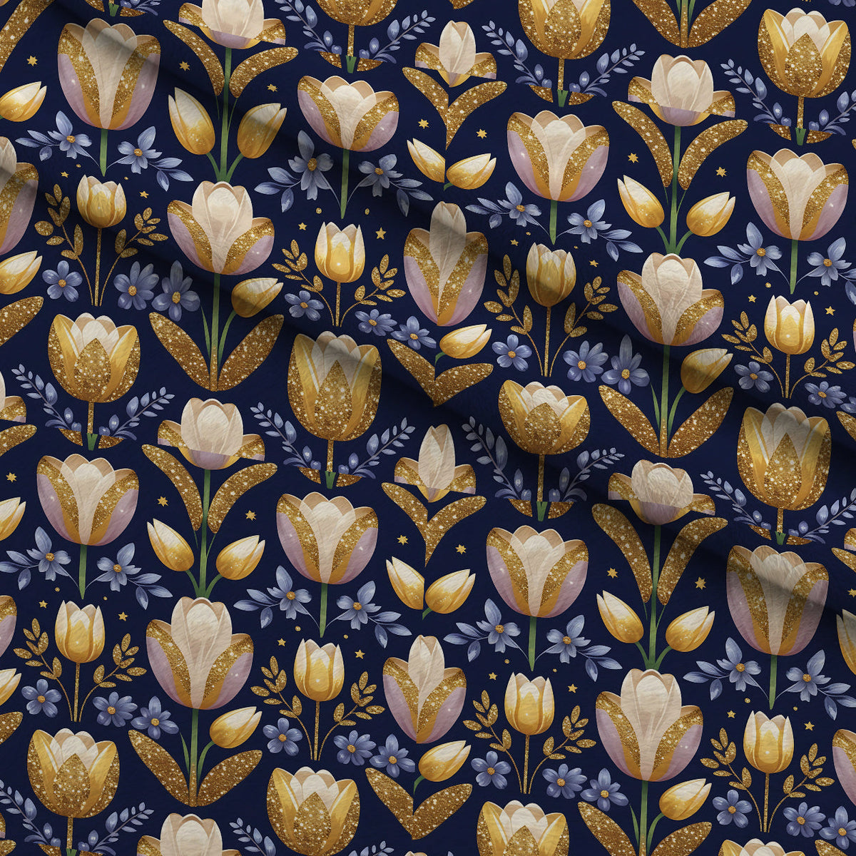 Gilded Midnight Tulips Pattern 12 Minky Fabric
