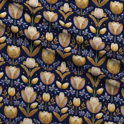 Gilded Midnight Tulips Pattern 12 Minky Fabric