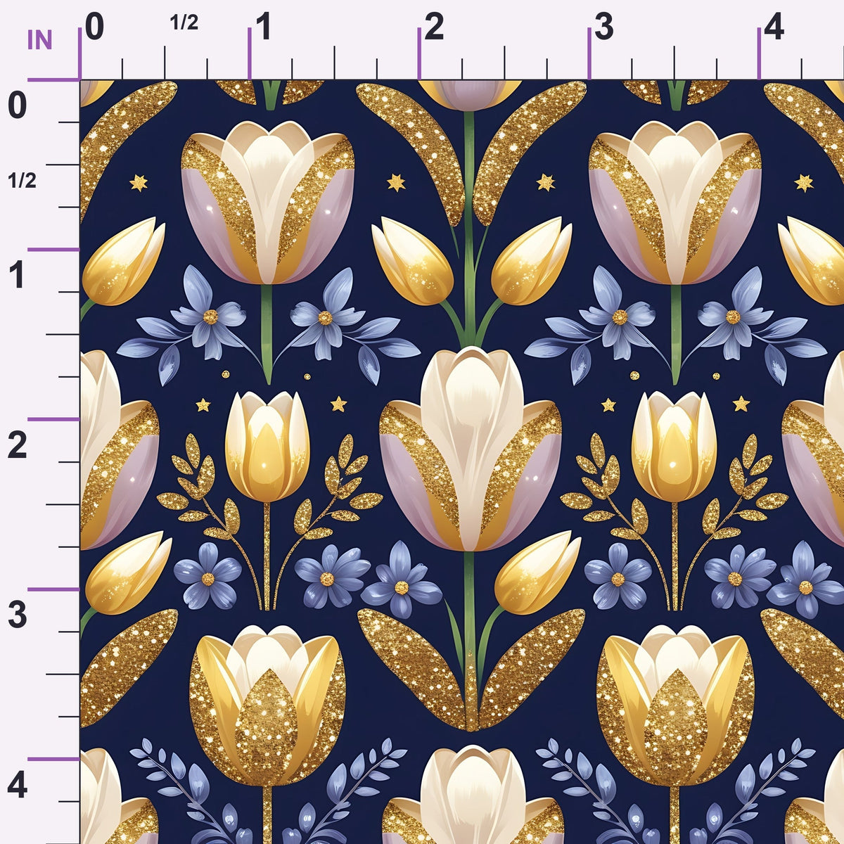 Gilded Midnight Tulips Pattern 12 Minky Fabric