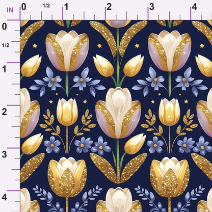 Gilded Midnight Tulips Pattern 12 Minky Fabric