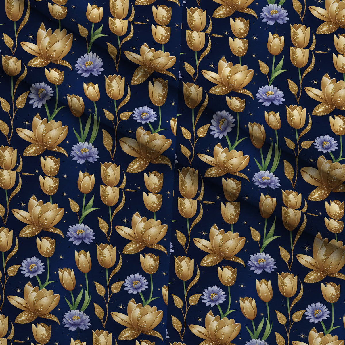Gilded Midnight Tulips Pattern 14 Minky Fabric