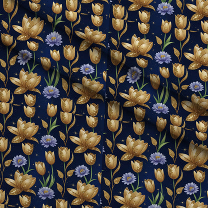 Gilded Midnight Tulips Pattern 14 Minky Fabric