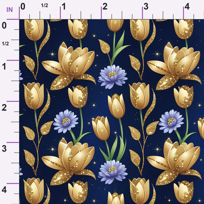 Gilded Midnight Tulips Pattern 14 Minky Fabric