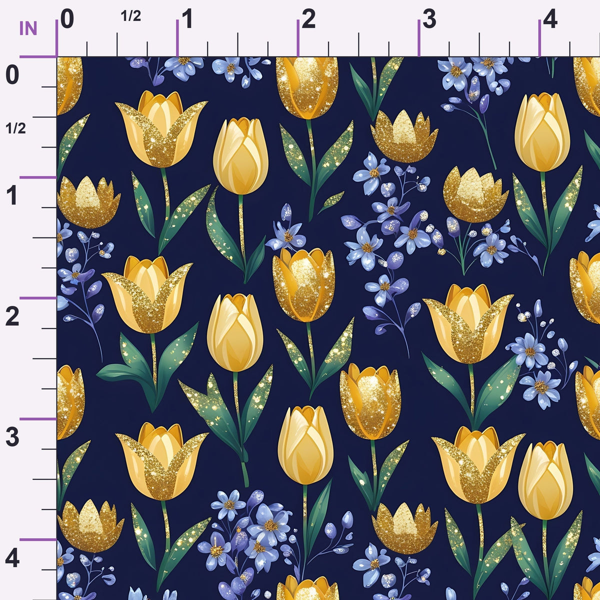 Gilded Midnight Tulips Pattern 16 Minky Fabric