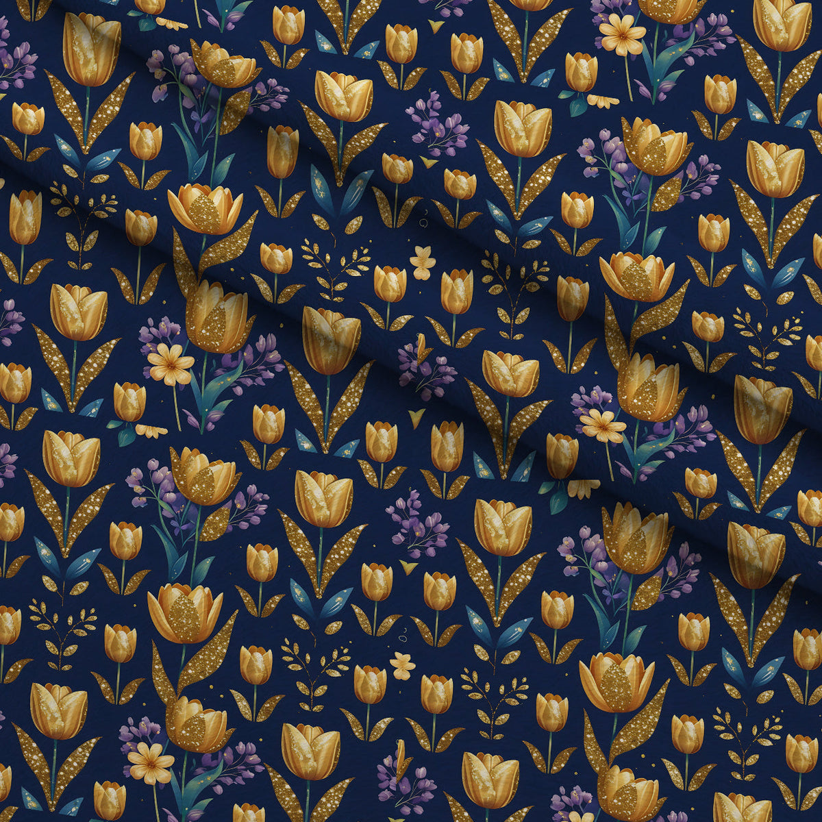 Gilded Midnight Tulips Pattern 2 Minky Fabric