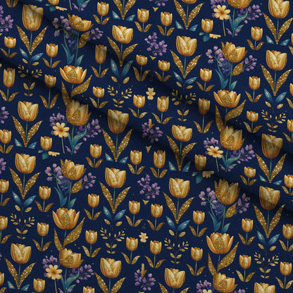 Gilded Midnight Tulips Pattern 2 Minky Fabric