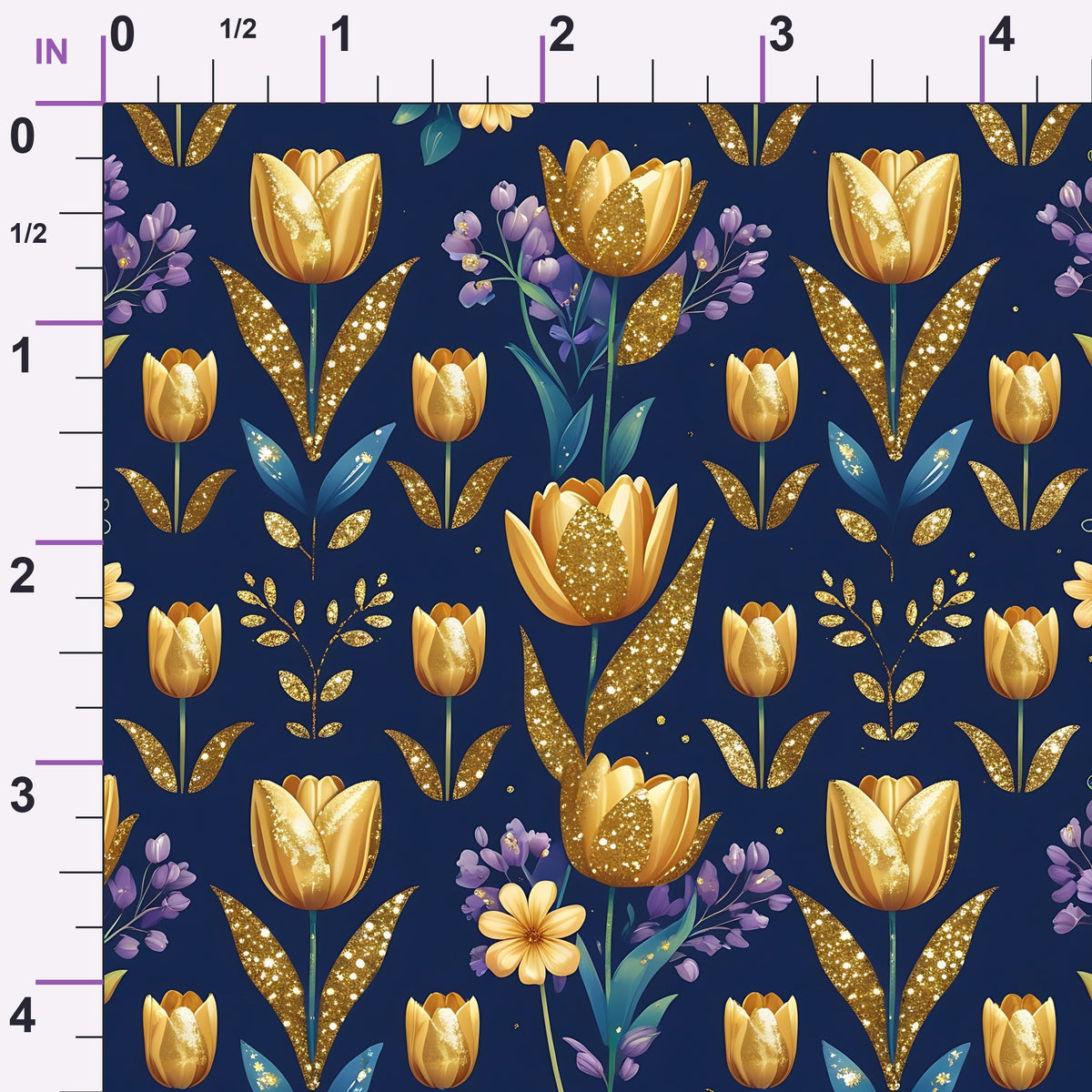 Gilded Midnight Tulips Pattern 2 Minky Fabric