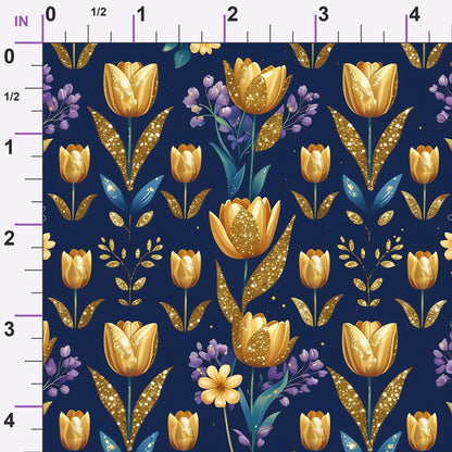 Gilded Midnight Tulips Pattern 2 Minky Fabric