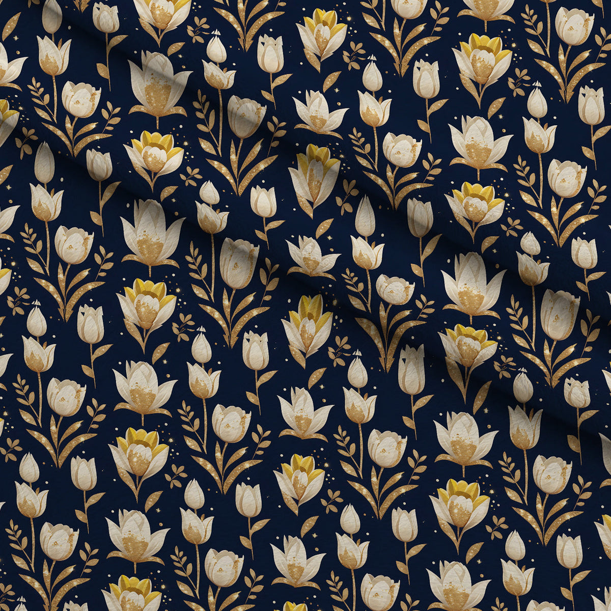 Gilded Midnight Tulips Pattern 3 Minky Fabric