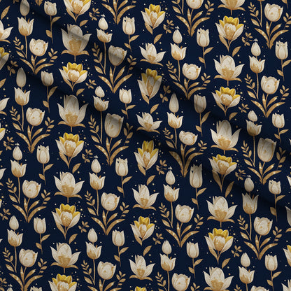 Gilded Midnight Tulips Pattern 3 Minky Fabric