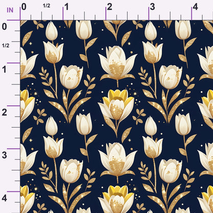 Gilded Midnight Tulips Pattern 3 Minky Fabric