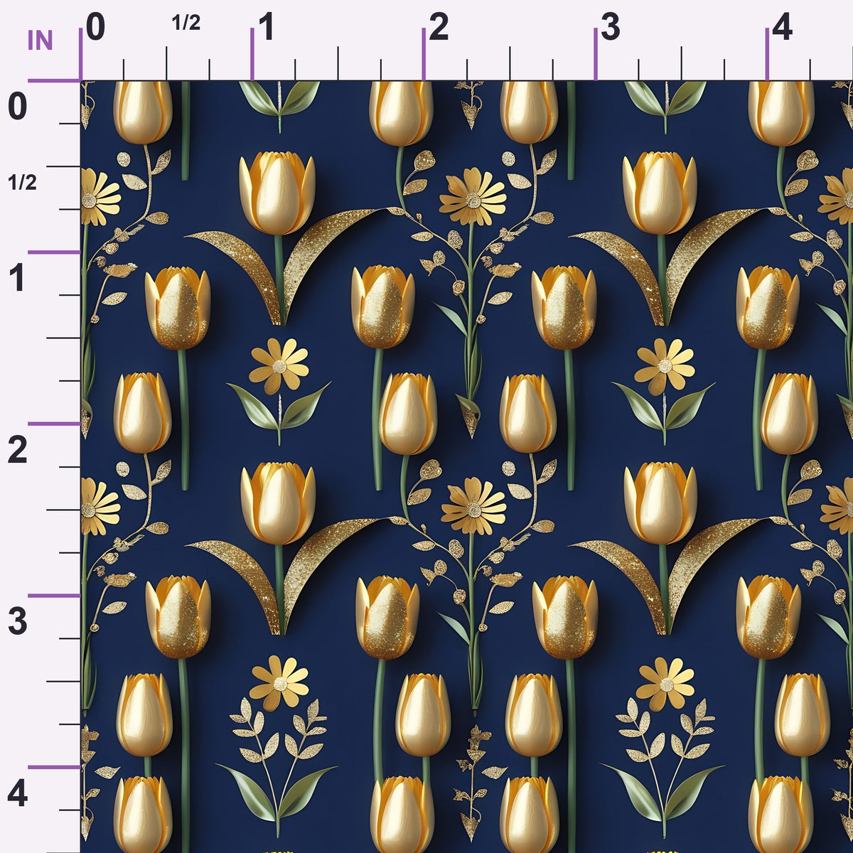 Gilded Midnight Tulips Pattern 4 Minky Fabric