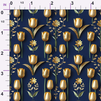 Gilded Midnight Tulips Pattern 4 Minky Fabric