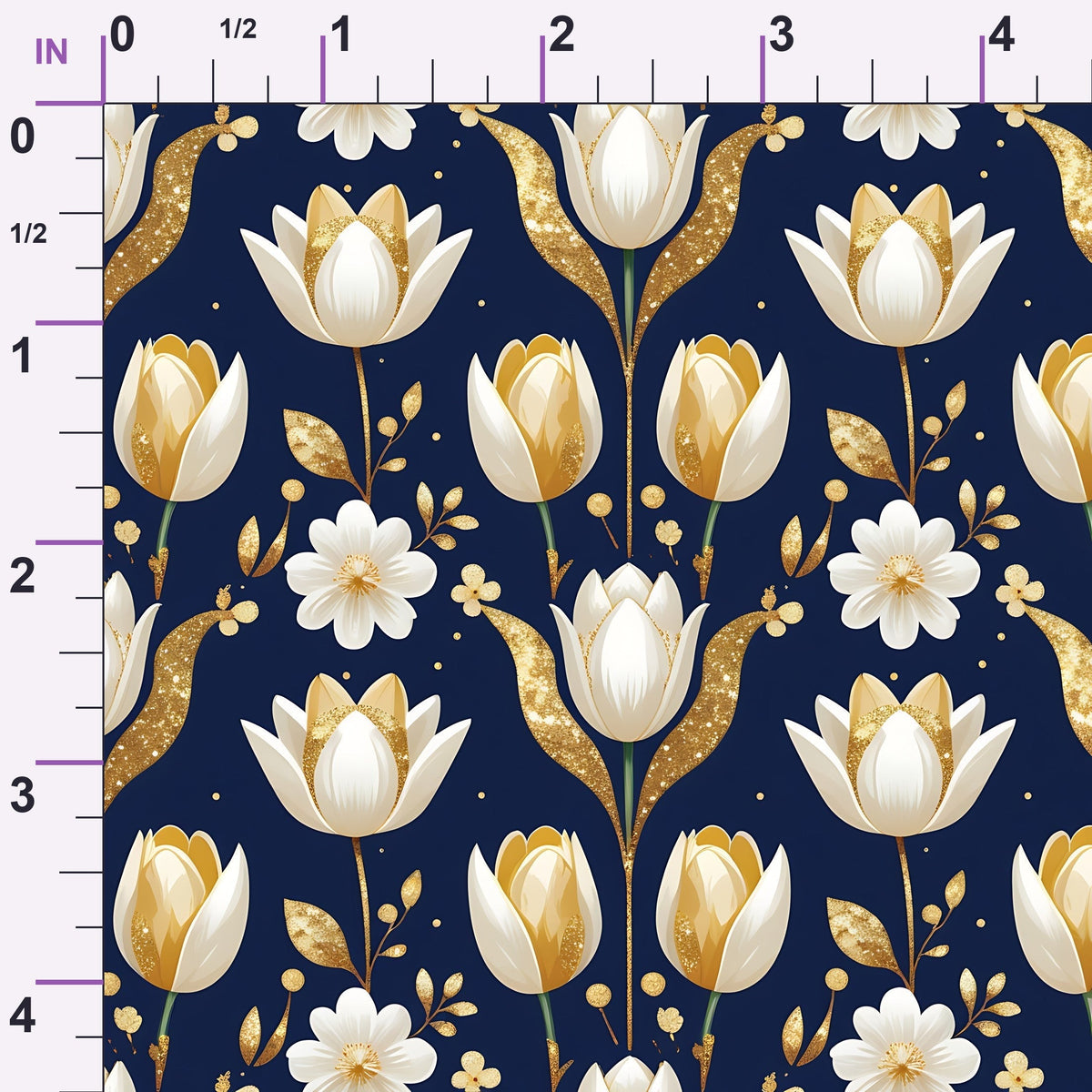 Gilded Midnight Tulips Pattern 5 Minky Fabric