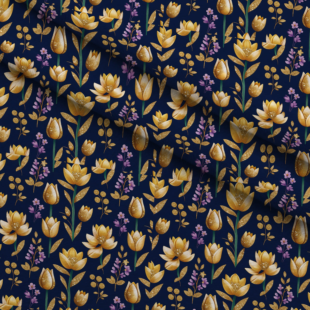 Gilded Midnight Tulips Pattern 6 Minky Fabric