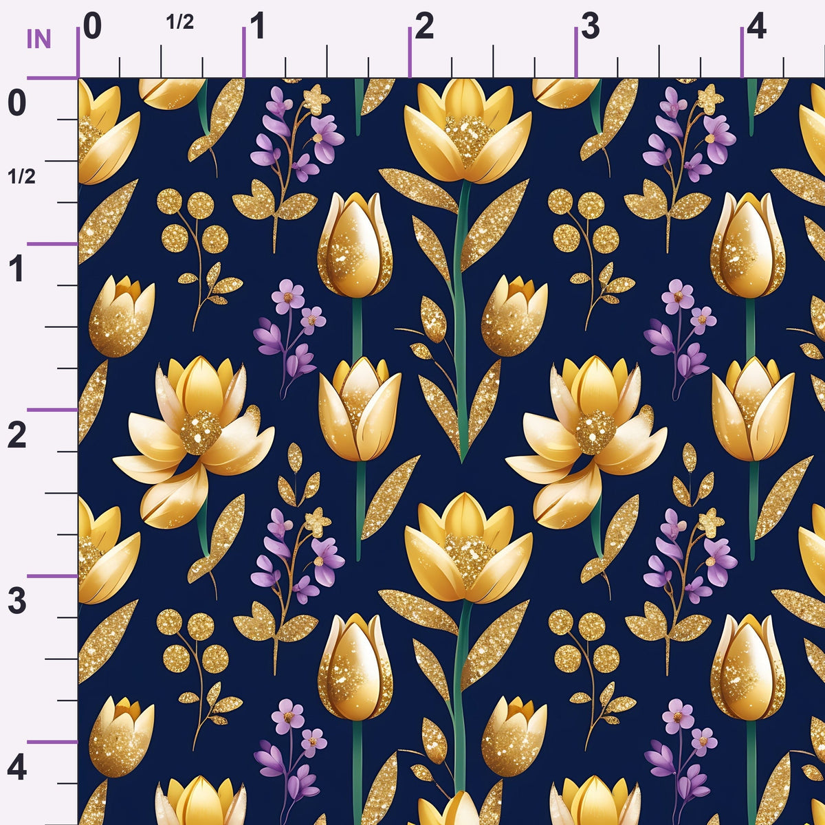 Gilded Midnight Tulips Pattern 6 Minky Fabric