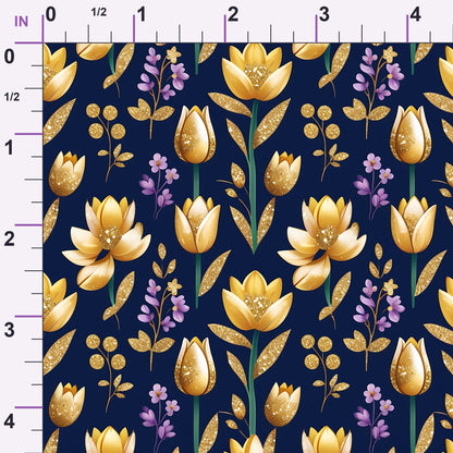 Gilded Midnight Tulips Pattern 6 Minky Fabric