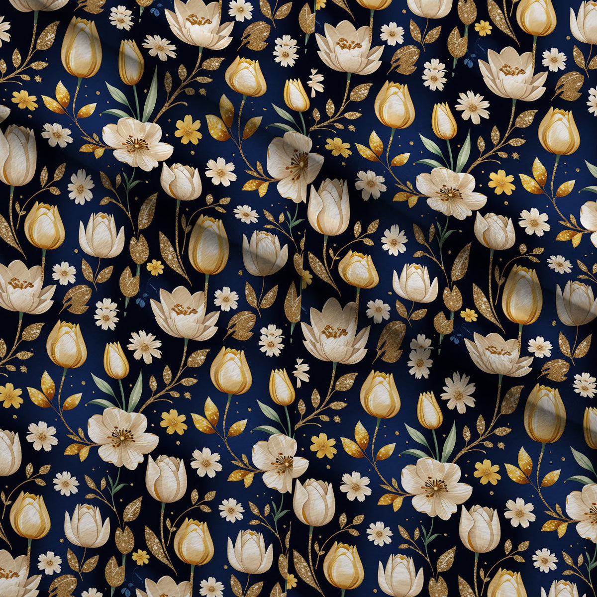 Gilded Midnight Tulips Pattern 7 Minky Fabric