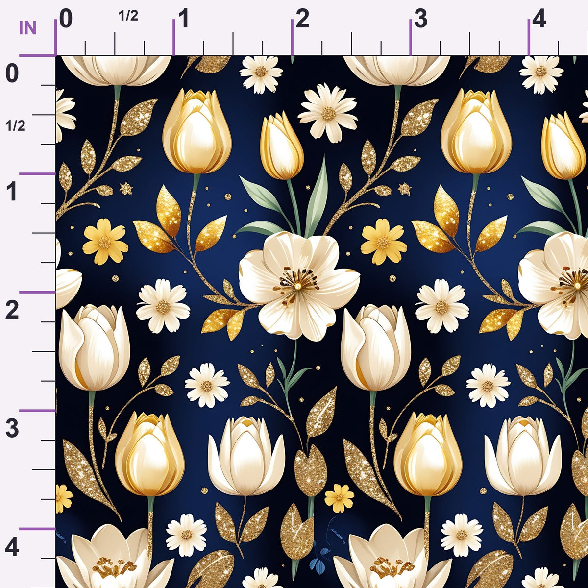 Gilded Midnight Tulips Pattern 7 Minky Fabric