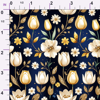 Gilded Midnight Tulips Pattern 7 Minky Fabric