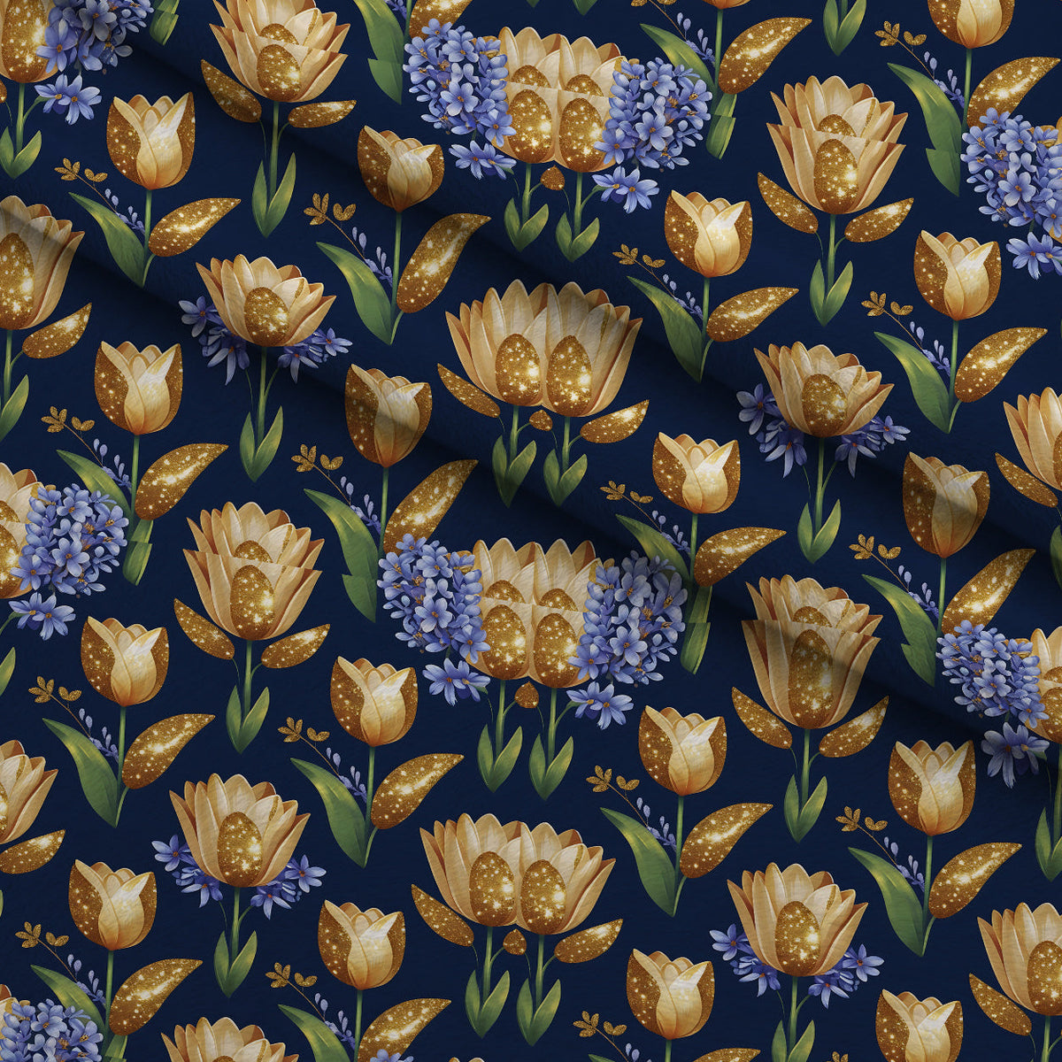 Gilded Midnight Tulips Pattern 8 Minky Fabric